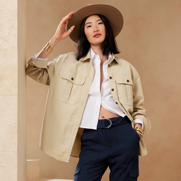 Banana Republic Tops - Reduced! BANANA REPUBLIC Cotton 4-season Shirt/Jacket, Large, Wheat